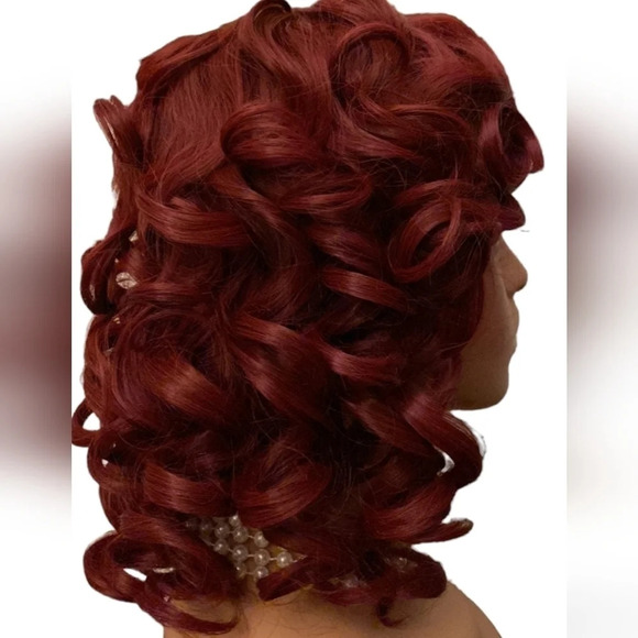 Pincurled Wig w/bangs - RED - Picture 7 of 12
